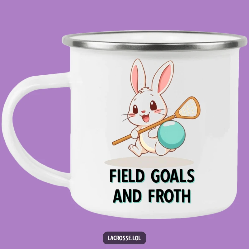 Funny Rabbit Lacrosse Camping Mug: Adventure Fuel with Surprised Sporting Fun