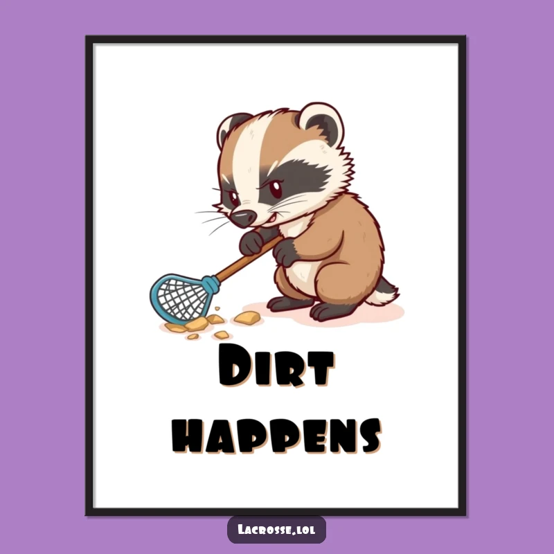 Funny Badger Lacrosse Digital Art: Furious Digging Humor, Instant Funny Gift for Decor!