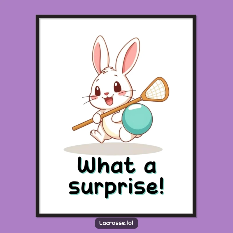 Funny Rabbit Lacrosse Digital Art: Surprised Athlete Instant Download